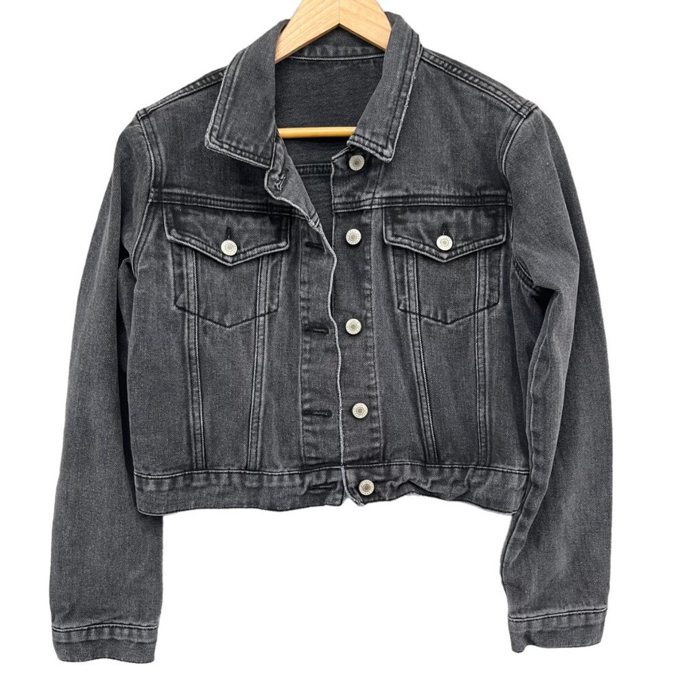 J Galt Brandy Melville Womens Black Travis Denim Button Down Jean Jacket Size S